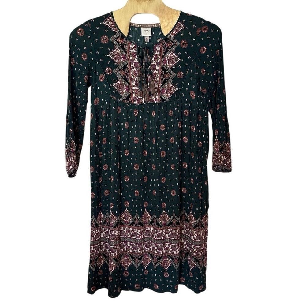 Knox Rose Bohemian Peasant Floral Long Sleeve Dress Size XL Tassels Cottagecore
